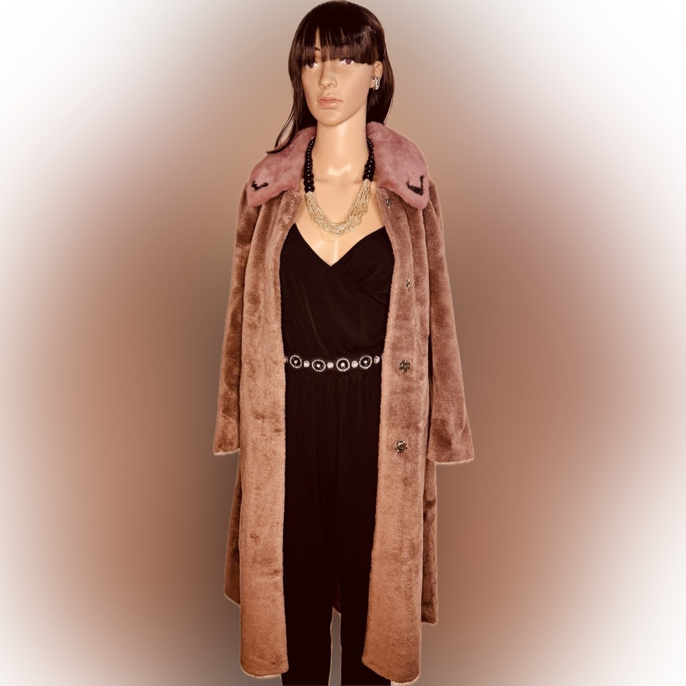 NWT Vintage Boutique Shearling Lamb Fur Coat with Mink Collar Size M - Picture 2 of 14